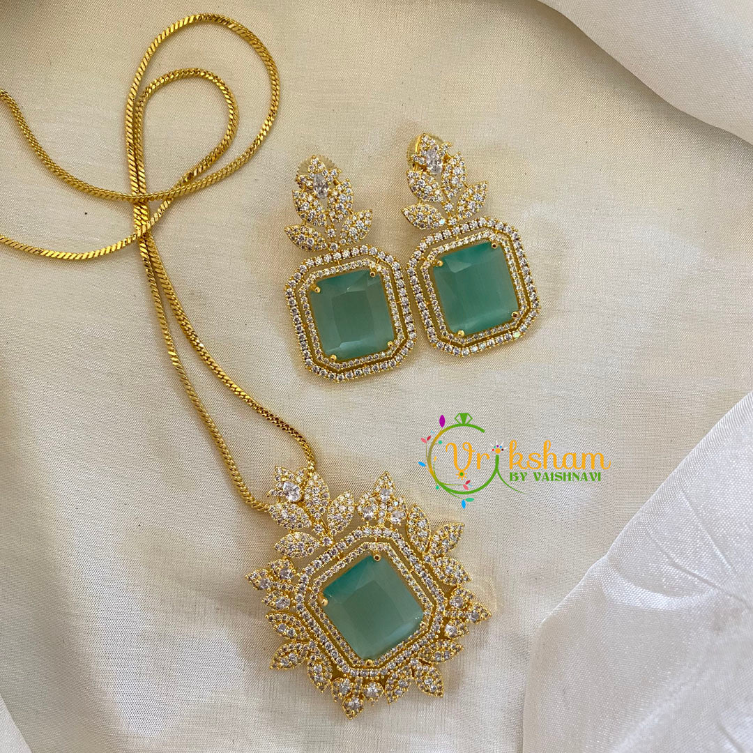 Gold Look Alike AD Stone Pendant Chain-Nakshatra-Pastel Green-G8054