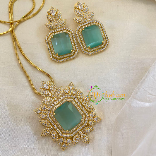 Gold Look Alike AD Stone Pendant Chain-Nakshatra-Pastel Green-G8054