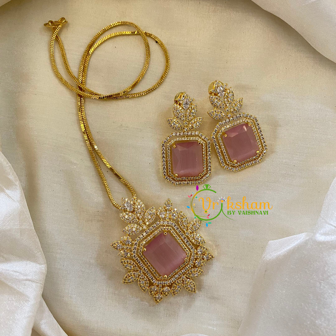 Gold Look Alike AD Stone Pendant Chain-Nakshatra-Light Pink-G8056