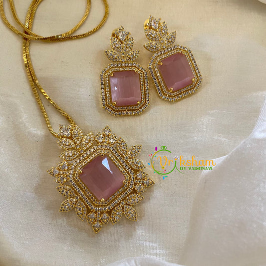 Gold Look Alike AD Stone Pendant Chain-Nakshatra-Light Pink-G8056