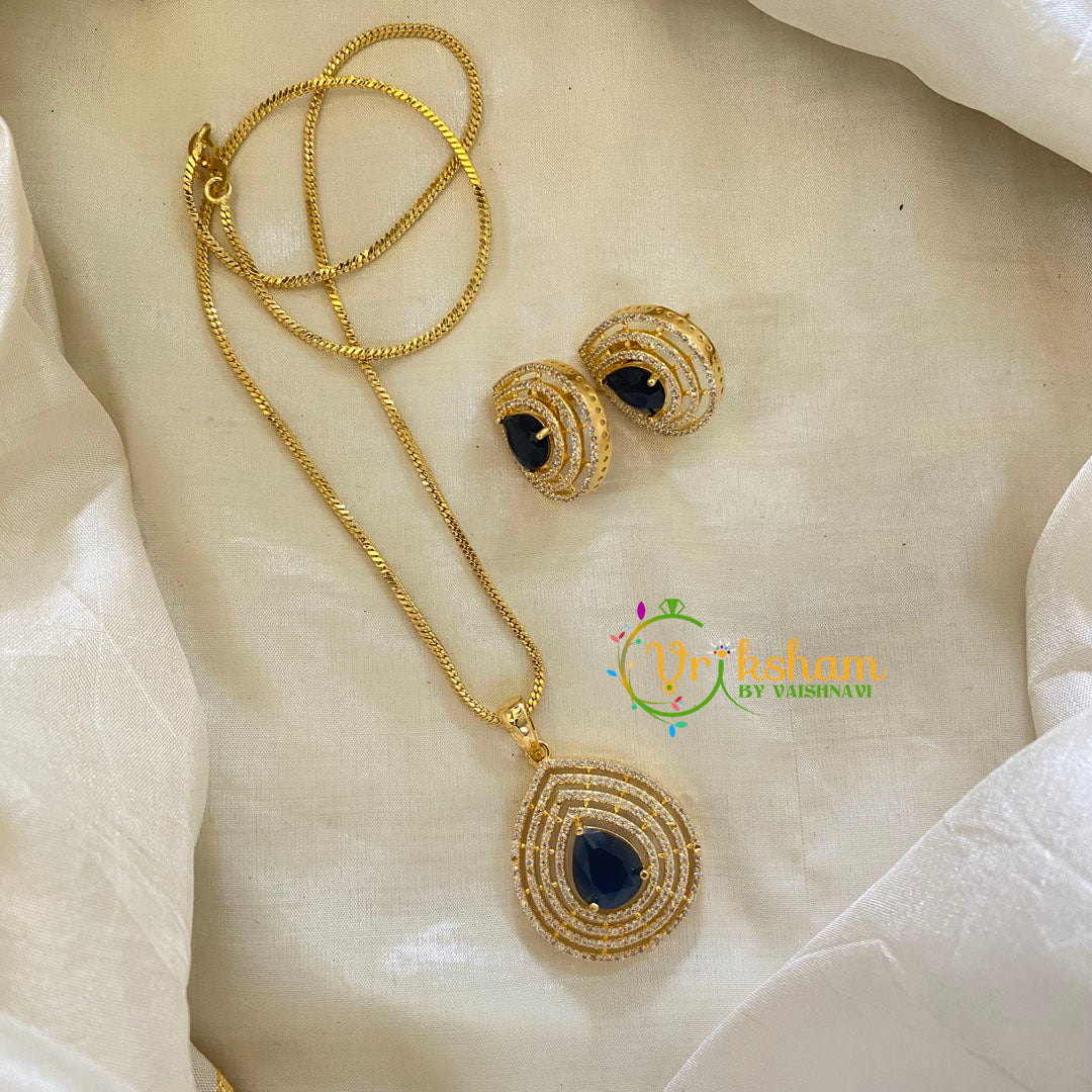 Dark Blue Gold Look Alike AD Stone Pendant Chain-Tilak-G8300