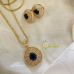 Dark Blue Gold Look Alike AD Stone Pendant Chain-Tilak-G8300