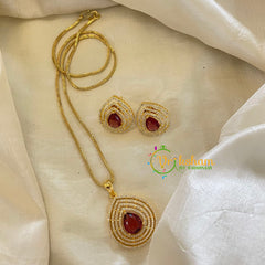 Wine Red Gold Look Alike AD Stone Pendant Chain-Tilak-G8298