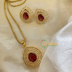 Wine Red Gold Look Alike AD Stone Pendant Chain-Tilak-G8298