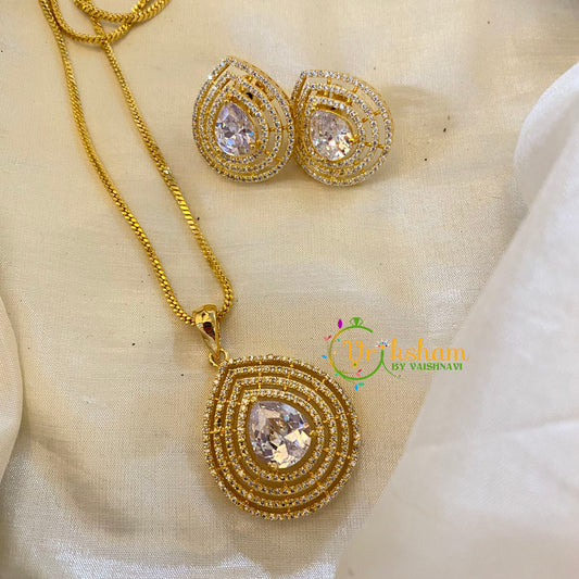 White Gold Look Alike AD Stone Pendant Chain-Tilak-G8296