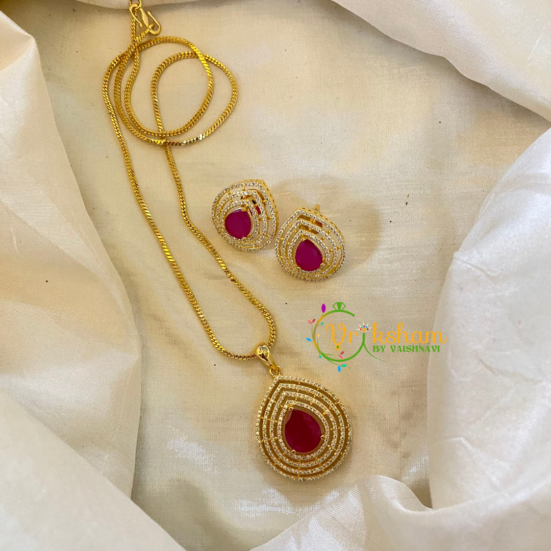 Pink Gold Look Alike AD Stone Pendant Chain-Tilak-G8295