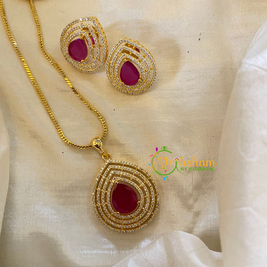 Pink Gold Look Alike AD Stone Pendant Chain-Tilak-G8295