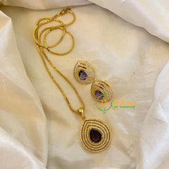 Purple Gold Look Alike AD Stone Pendant Chain-Tilak-G8294