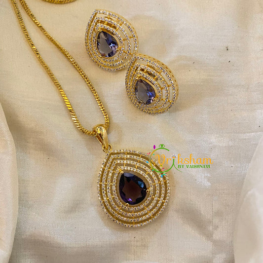 Purple Gold Look Alike AD Stone Pendant Chain-Tilak-G8294