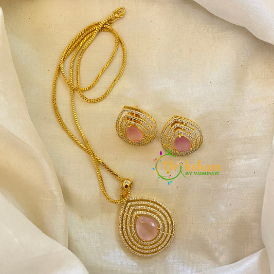 Light Pink Gold Look Alike AD Stone Pendant Chain-Tilak-G8293