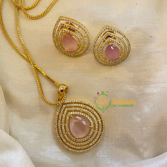 Light Pink Gold Look Alike AD Stone Pendant Chain-Tilak-G8293