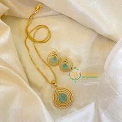 Pastel Green Gold Look Alike AD Stone Pendant Chain-Tilak-G8292