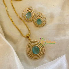 Pastel Green Gold Look Alike AD Stone Pendant Chain-Tilak-G8292