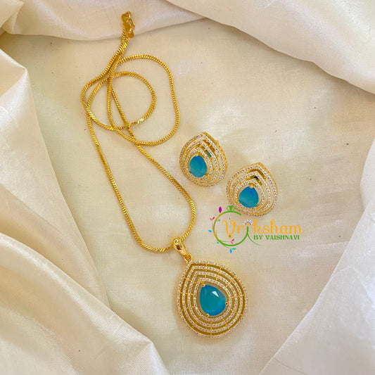 Light Blue Gold Look Alike AD Stone Pendant Chain-Tilak-G8291