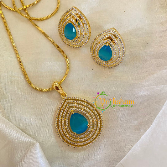 Light Blue Gold Look Alike AD Stone Pendant Chain-Tilak-G8291