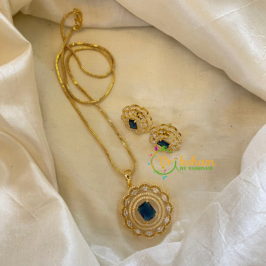 Dark Blue Gold Look Alike AD Stone Pendant Chain-Round-G8310