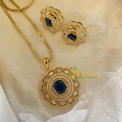 Dark Blue Gold Look Alike AD Stone Pendant Chain-Round-G8310