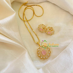 Pastel Pink Gold Look Alike AD Stone Pendant Chain-Round-G8306