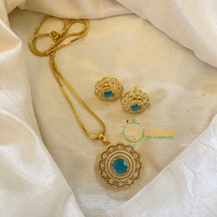 Light Blue Gold Look Alike AD Stone Pendant Chain-Round-G8305