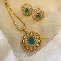 Light Blue Gold Look Alike AD Stone Pendant Chain-Round-G8305