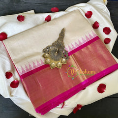 Half White Silk Cotton Saree With Pink Border -Temple Border-VS665