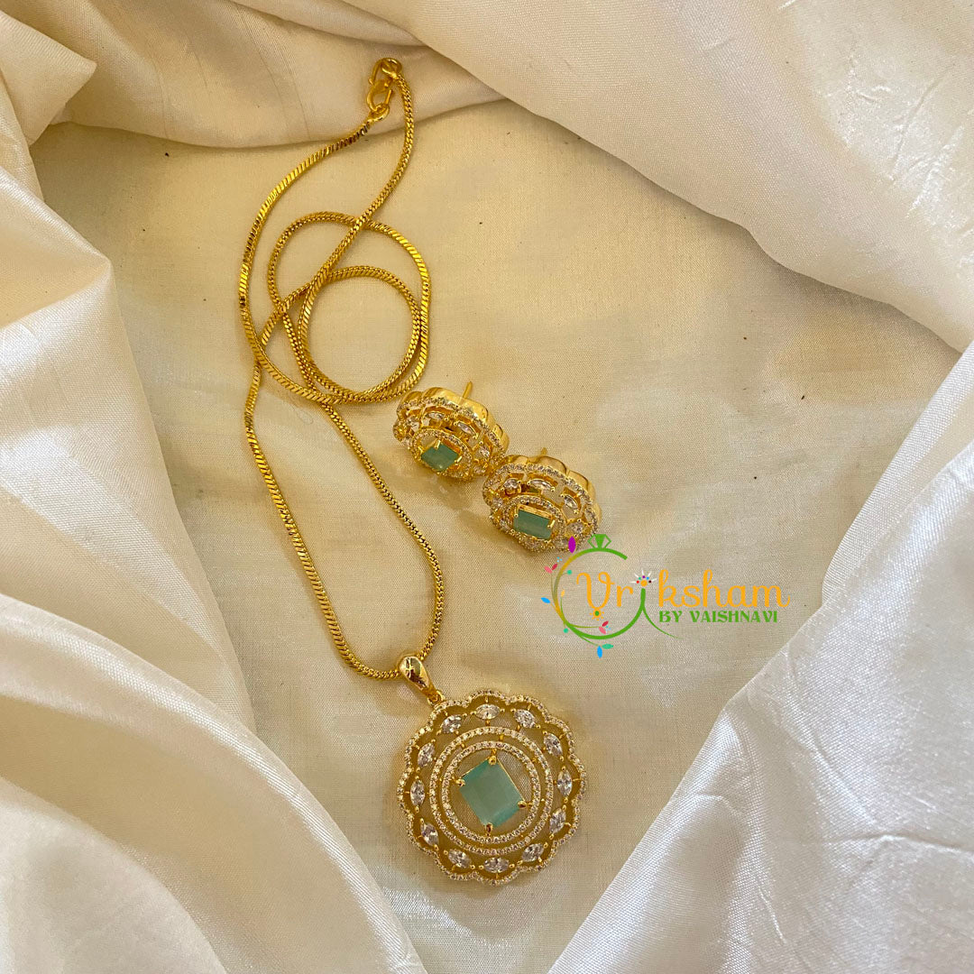 Pastel Green Gold Look Alike AD Stone Pendant Chain-Round-G8302