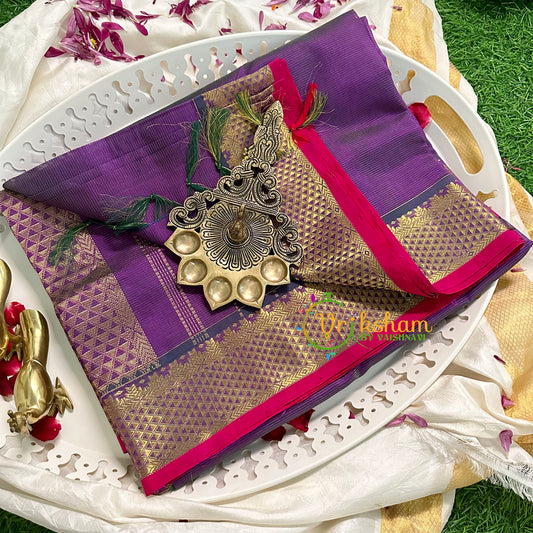 Purple with Pink Vairaoosi Silk Cotton Saree -VS1586