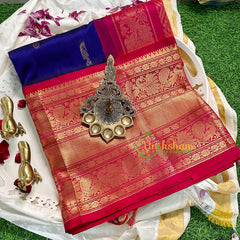 Dark Blue with Red Korvai Silk Cotton Saree -VS1587