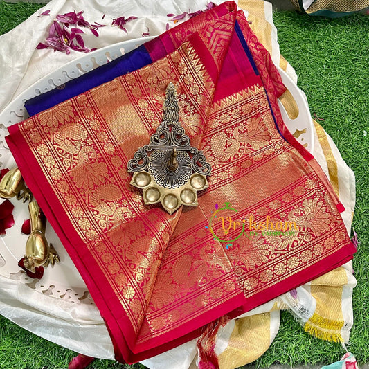 Dark Blue with Red Korvai Silk Cotton Saree -VS1587