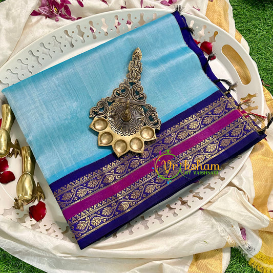 Powder Blue Silk Cotton Saree -VS1590