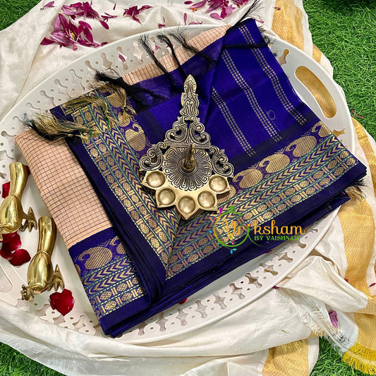 Sandal with Blue Podi Kattam Silk Cotton Saree -VS1591