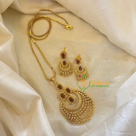 Brown Gold Look Alike AD Stone Pendant Chain-Chandbali-G8285