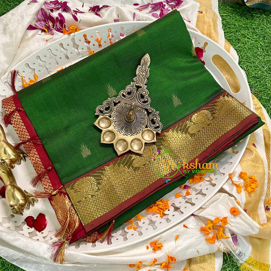 Green with Maroon Red Vairaoosi Silk Cotton Saree -VS1595