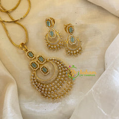 Pastel Blue Gold Look Alike AD Stone Pendant Chain-Chandbali-G8281