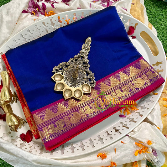 Blue with Red Silk Cotton Saree -VS1599