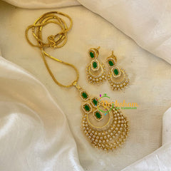 Matt Green Gold Look Alike AD Stone Pendant Chain-Chandbali-G8290