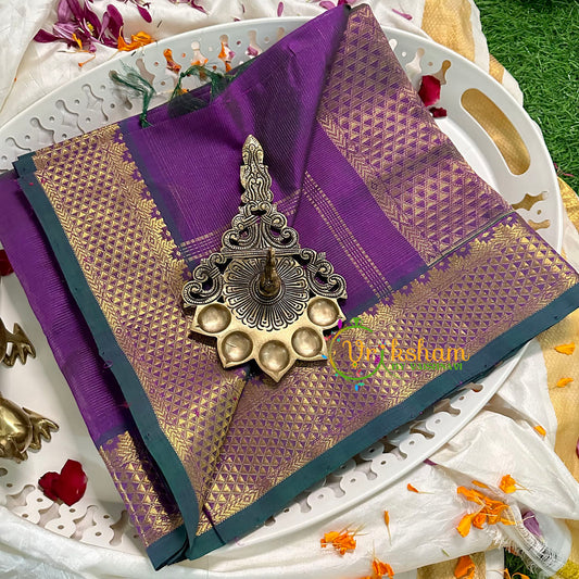 Violet with Green Vairaoosi Silk Cotton Saree -VS1600