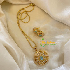 Gold Look Alike AD Stone Pendant Chain-Geometric-Aqua Blue-G8063