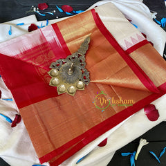 Half White Silk Cotton Saree with Ganga Jamuna Border -VS663