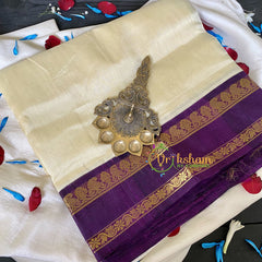 Half White Silk Cotton Saree with Purple Border -VS683