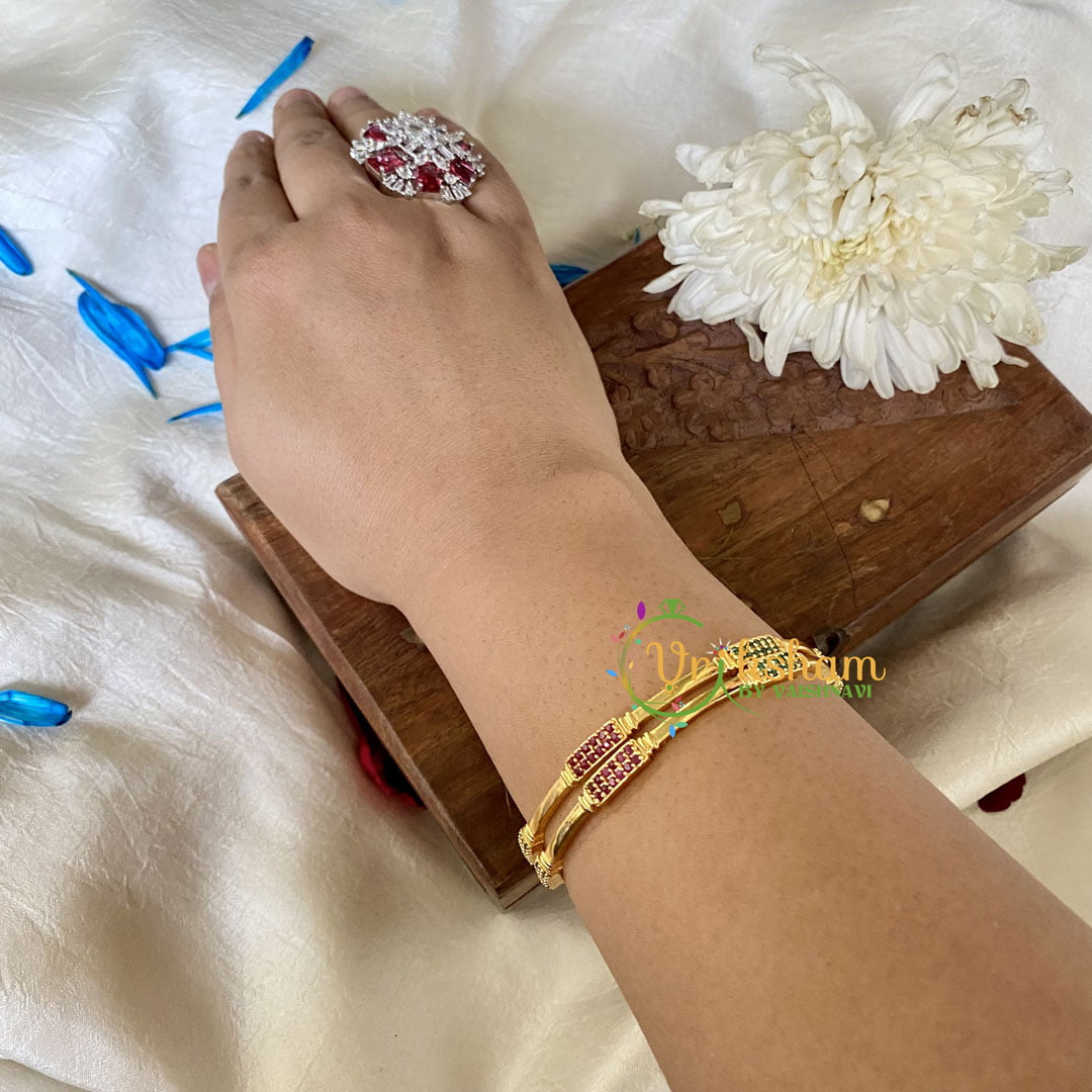 Premium AD Stone Bangles -Red Green-G6822