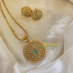 Gold Look Alike AD Stone Pendant Chain-Geometric-Pastel Green-G8061