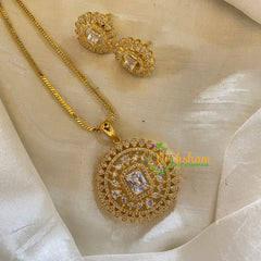 Gold Look Alike AD Stone Pendant Chain-Geometric-Crystal White -G8058