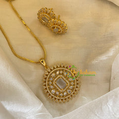 Gold Look Alike AD Stone Pendant Chain-Geometric-Smoky White-G8057