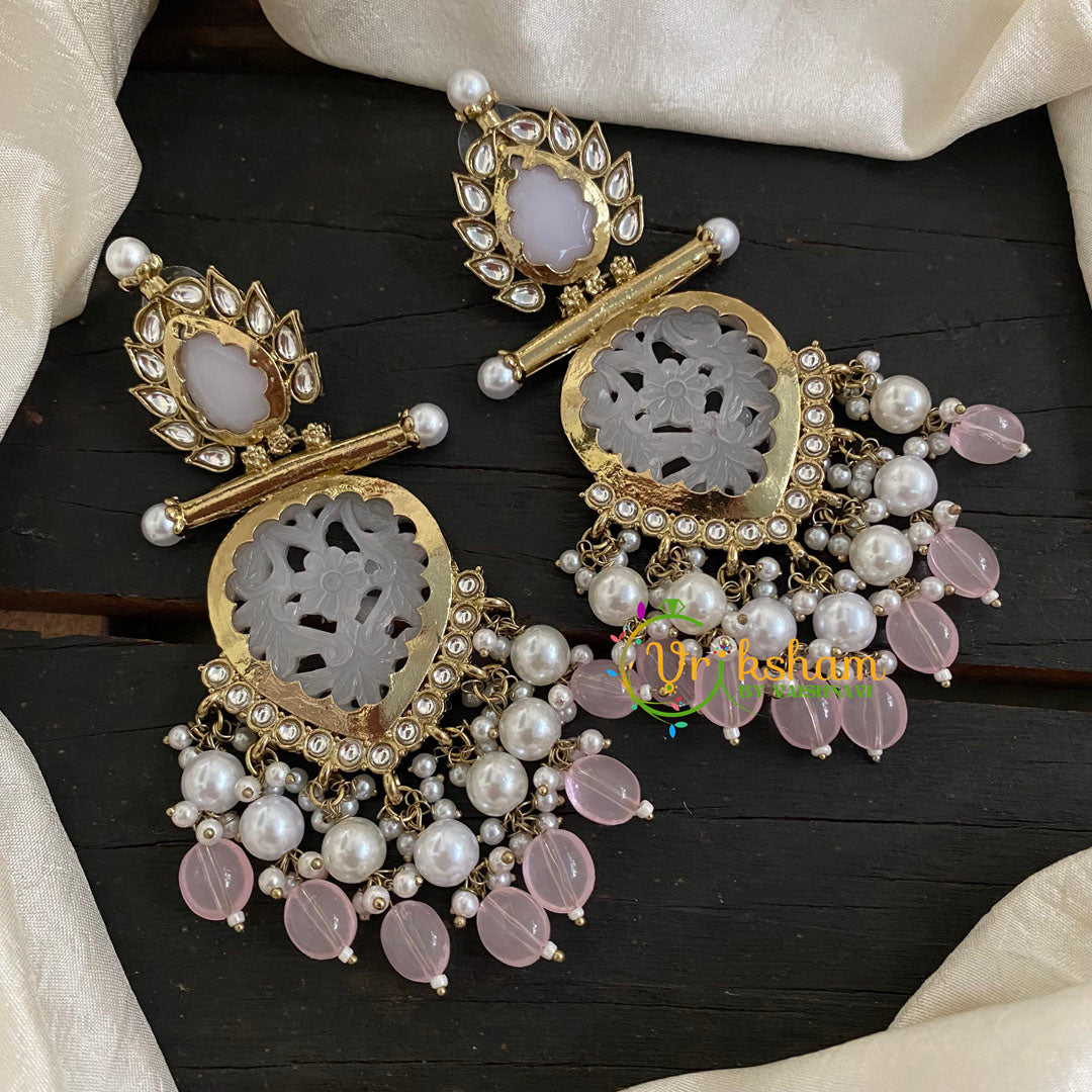 Pastel Pink Bead Meenakari Danglers -VV762