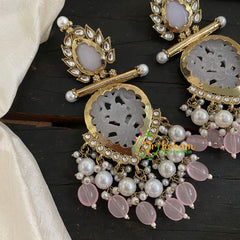 Pastel Pink Bead Meenakari Danglers -VV762