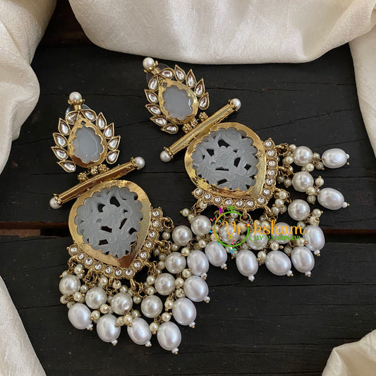 Grey Meenakari Danglers  -VV764