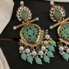 Teal Green Victorian Diamond Danglers -VV767