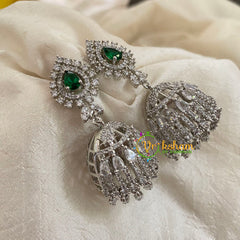 Green American Diamond Jhumkas-White tone -G9120