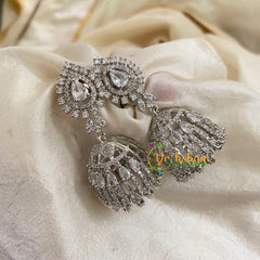 White American Diamond Jhumkas -White tone-G9119